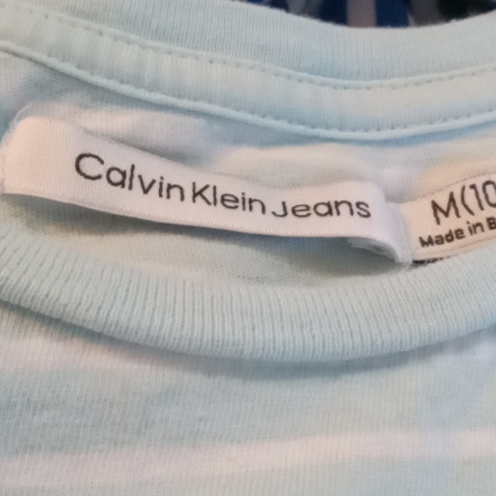 Calvin Klein Boy's Short Sleeve Shirt Size M (10-12) Teal Stripes - Picture 6 of 10